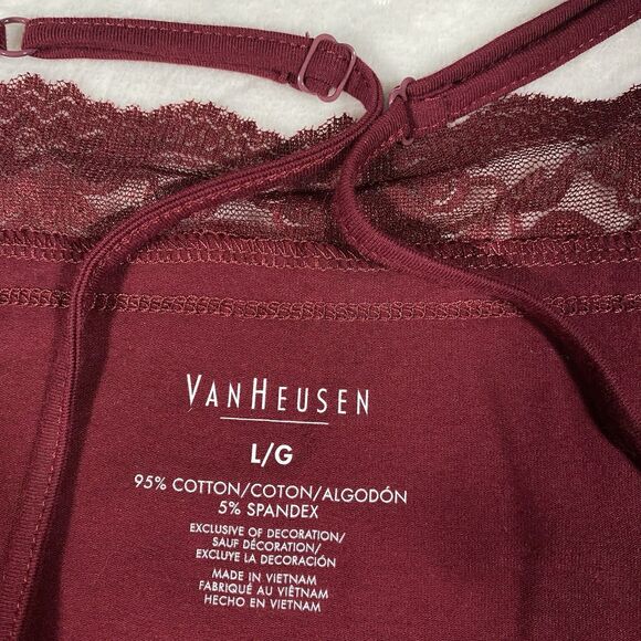Van Heusen Women's Sz Lg Lace Trim Cami Wine Red Stretch Tank Top WhimsiGoth - Picture 2 of 4